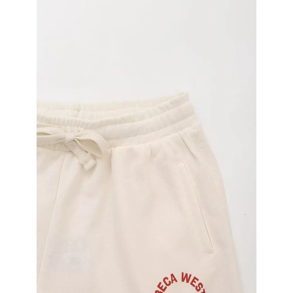 Plush Ensemble Femme 2 Piece COTTON Short Sets for Women Two Colors Text Print O-neck Sweatshirts + Mid Elastic Waistband Shorts