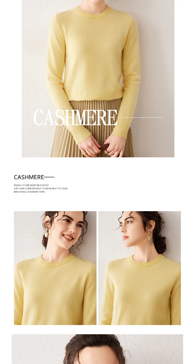 Women's 100% Pure Cashmere Sweater 2025 Fall Winter Crew Neck Long Sleeve Warm Soft Knitted Pullover New Knit Tops Women Clothes