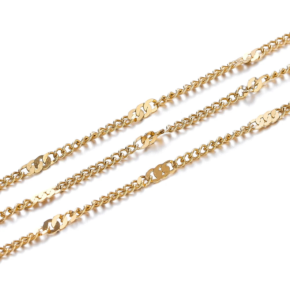 2Meter Stainless Steel Chains Flat Chain for DIY Necklace Bracelet Anklet Jewelry Making Accessories Supplies  Wholesale