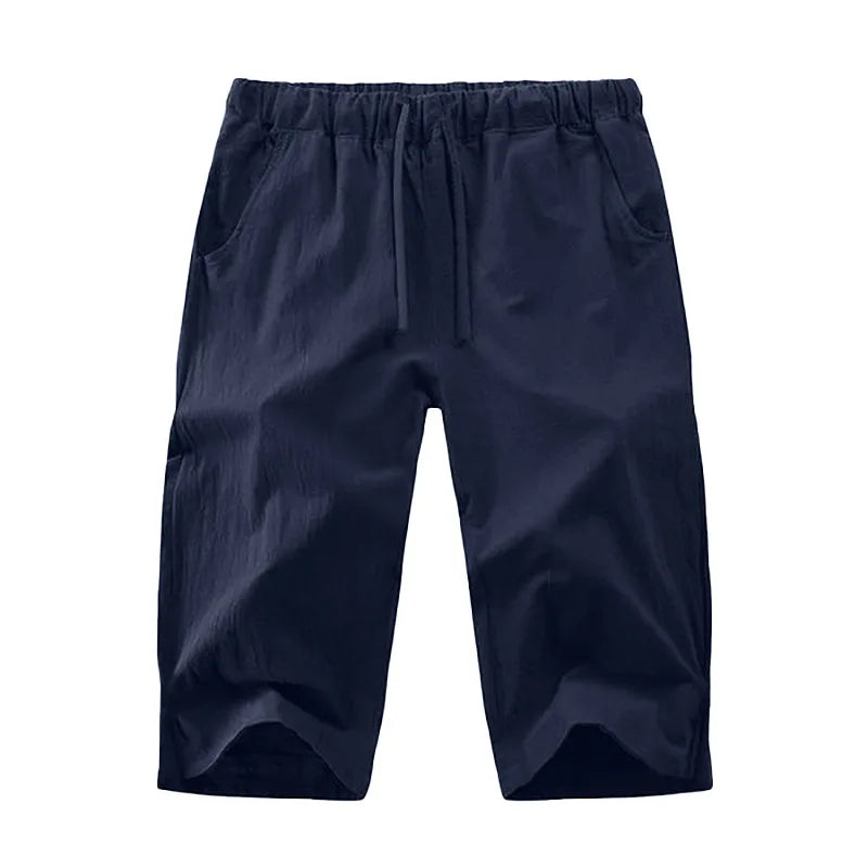 2024Summer Muscle Men's New Loose Solid Color Breathable Casual Sports Business High Street Fashionable Cropped Pants