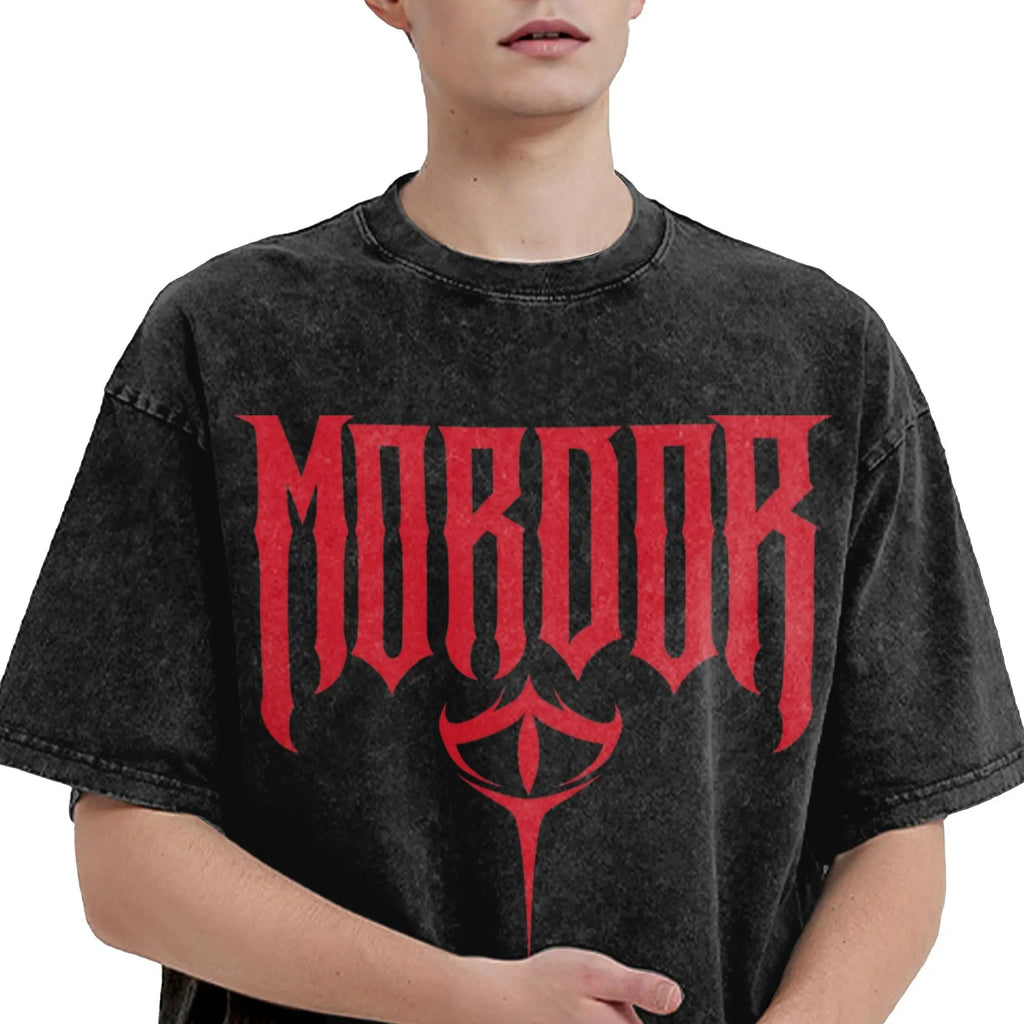 Mordor Metal L-Lords Of The R-Rings T Shirts Hip Hop Washed Cotton Harajuku T-Shirts for Men Women Tops Streetwear Printed Tees