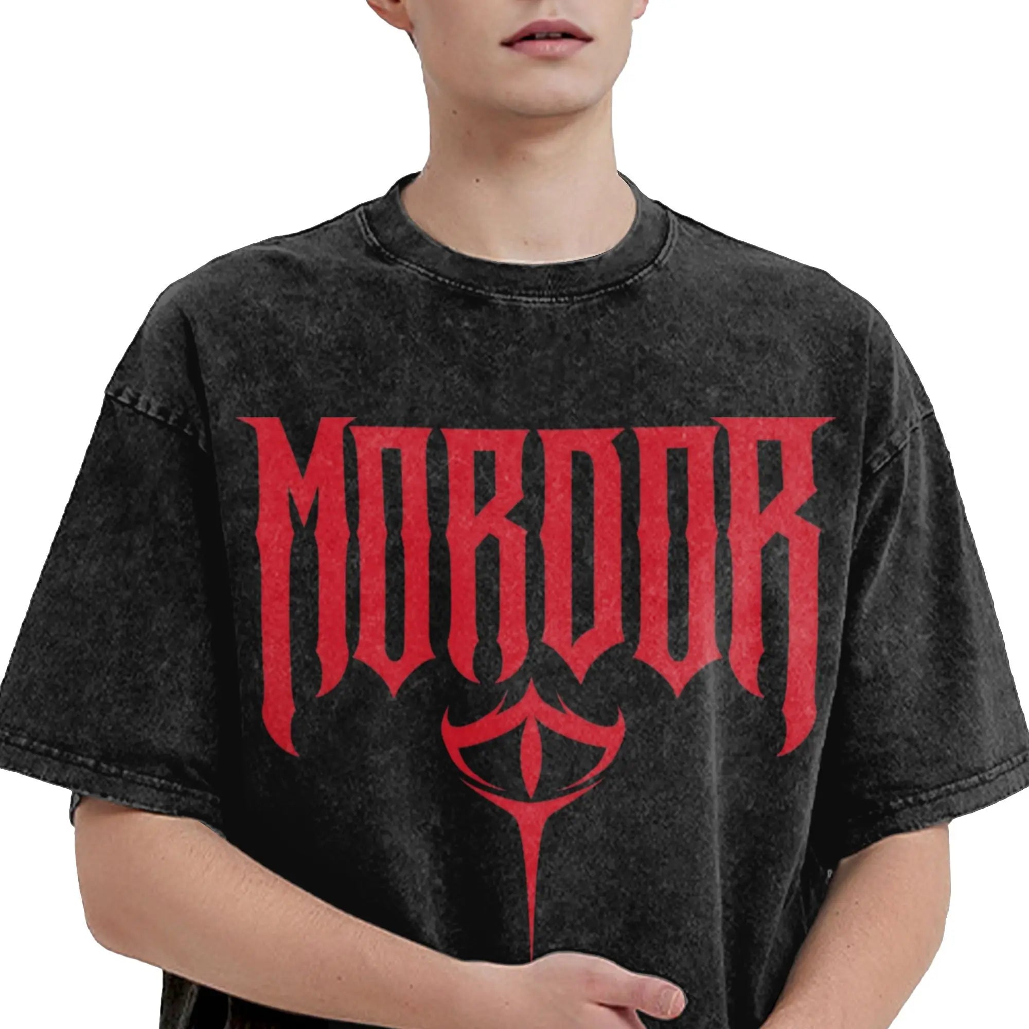 Mordor Metal L-Lords Of The R-Rings T Shirts Hip Hop Washed Cotton Harajuku T-Shirts for Men Women Tops Streetwear Printed Tees