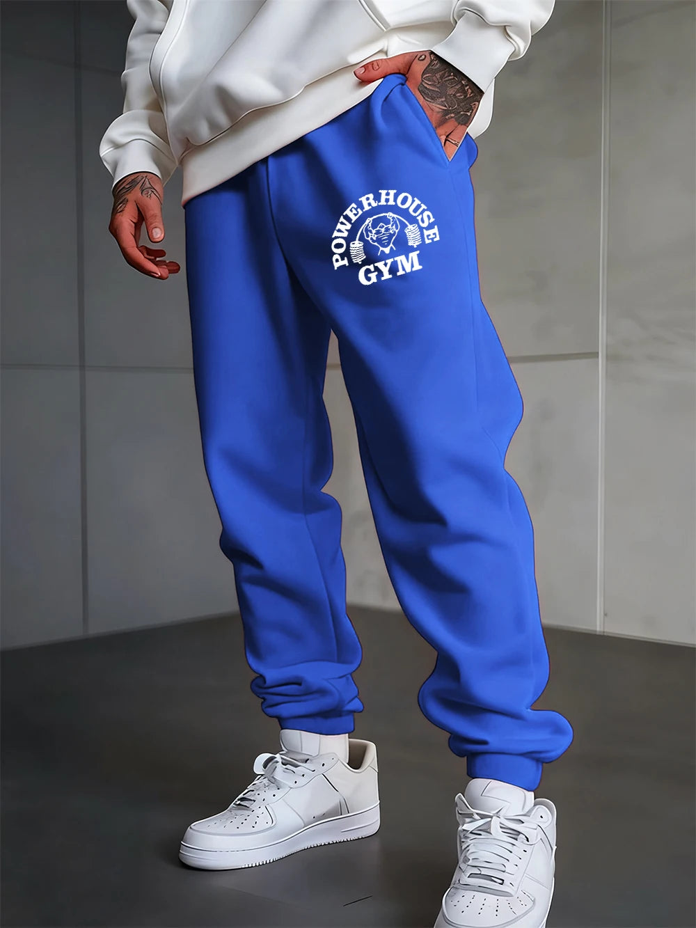 Powerhouse Gym Letter Printed Sweatpants Men'S Basics Trousers Elastic Waist Loose Pocket Pants Casual Fleece Warm Men Clothing