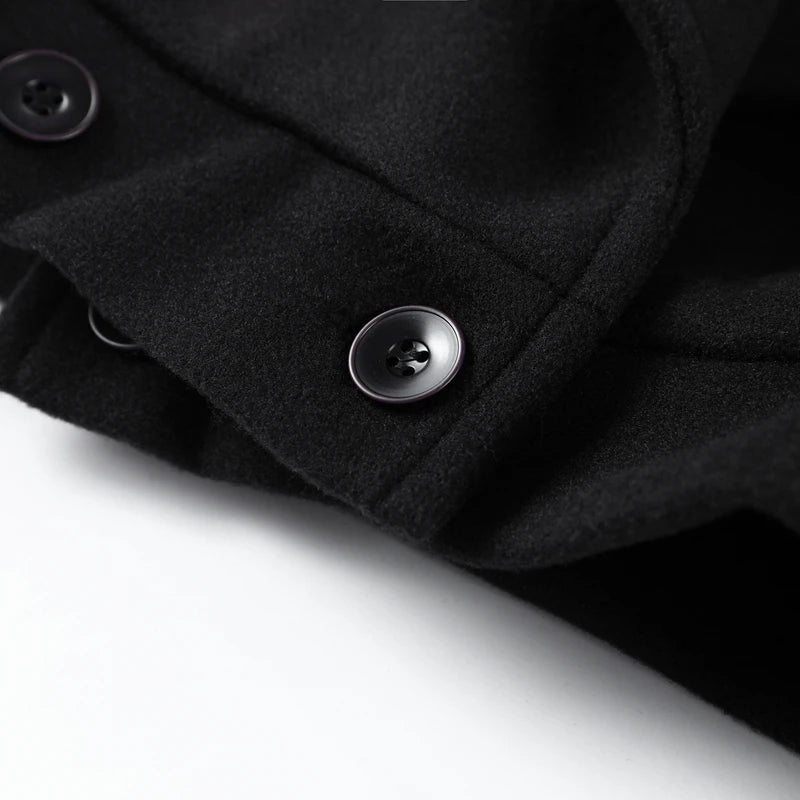 Black Stand Collar Woolen Coats Women's High Street Buttons Full Sleeve Short Overcoats 2026 Spring New Female Solid Outwear