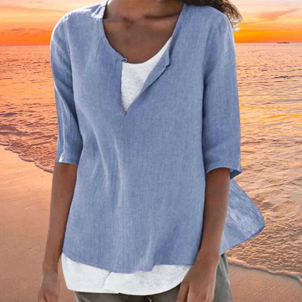 Summer Women's Clothes Casual V-neck Short Sleeves Tops Loose Ladies Cotton Linen T Shirts Tee 4XL