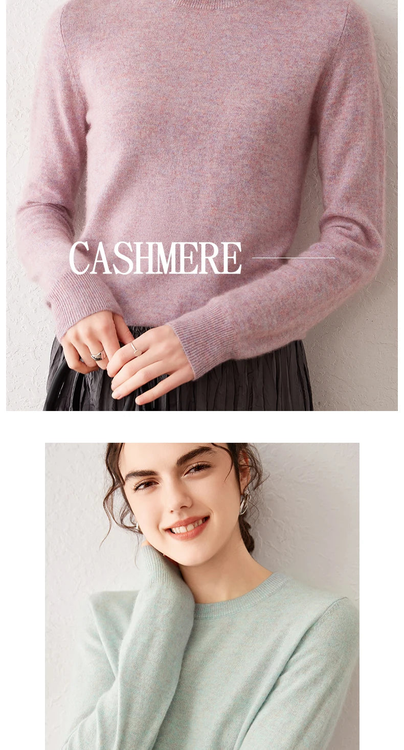 Women's 100% Pure Cashmere Sweater 2025 Fall Winter Crew Neck Long Sleeve Warm Soft Knitted Pullover New Knit Tops Women Clothes