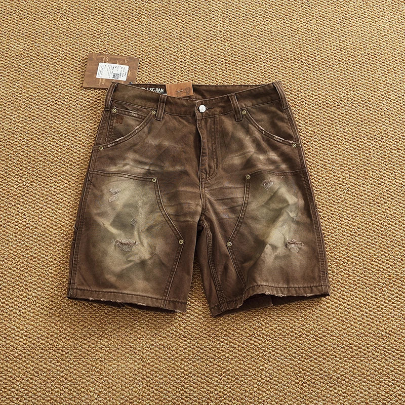 Heavy washing to do old shorts men high quality woven nail texture heavy cargo five quarter pants tide