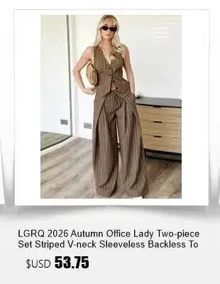 LGRQ Women's Casual Two-piece Set Fashion Lapel Long Sleeved Cardigan Jacket Elastic Waistband Tied Pants 2026 Summer 19DB1008