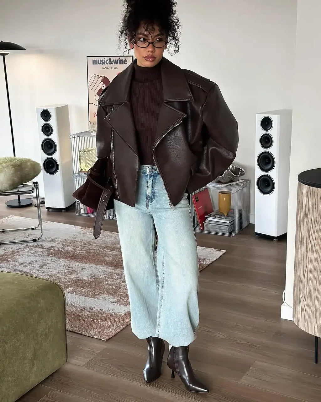 Women's Dark Red Zipper Leather Short Jackets Chic Long Sleeve Lace Up Lapel Loose Button Coat Lady Daily High Street Wear 2025
