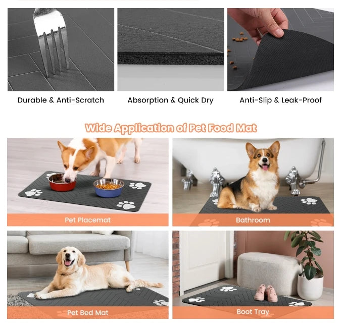 VIKAMA Pet Placemat, Dog Food Mat, Anti-Slip And Leak-Proof Cat And Dog Food Bowl Mat, Diatom Mud Pet Supplies Carpet
