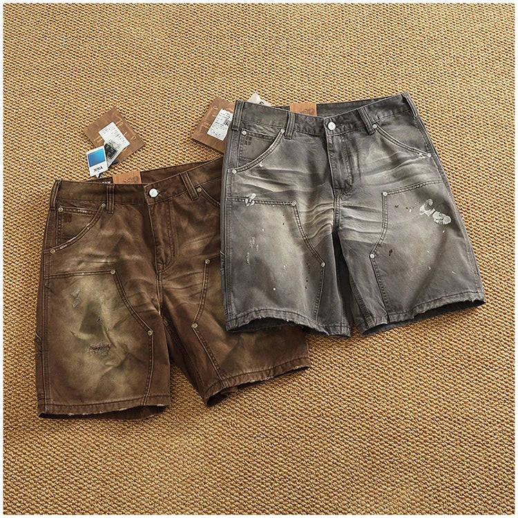 Heavy washing to do old shorts men high quality woven nail texture heavy cargo five quarter pants tide