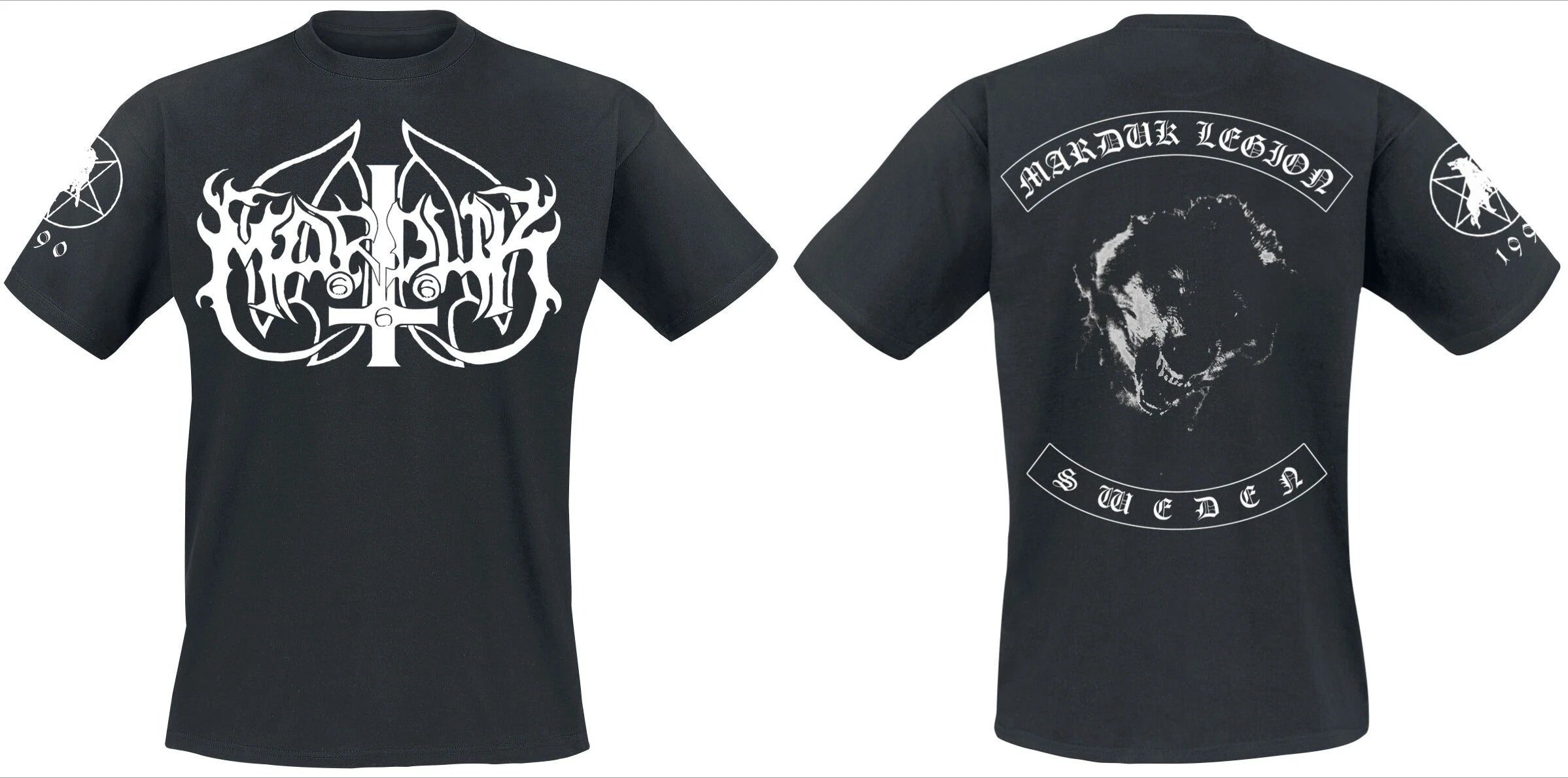 Marduk Legion Wolf Double Sided Print T Shirt, 100% Cotton Casual Neutral Tee, Black Metal Streetwear