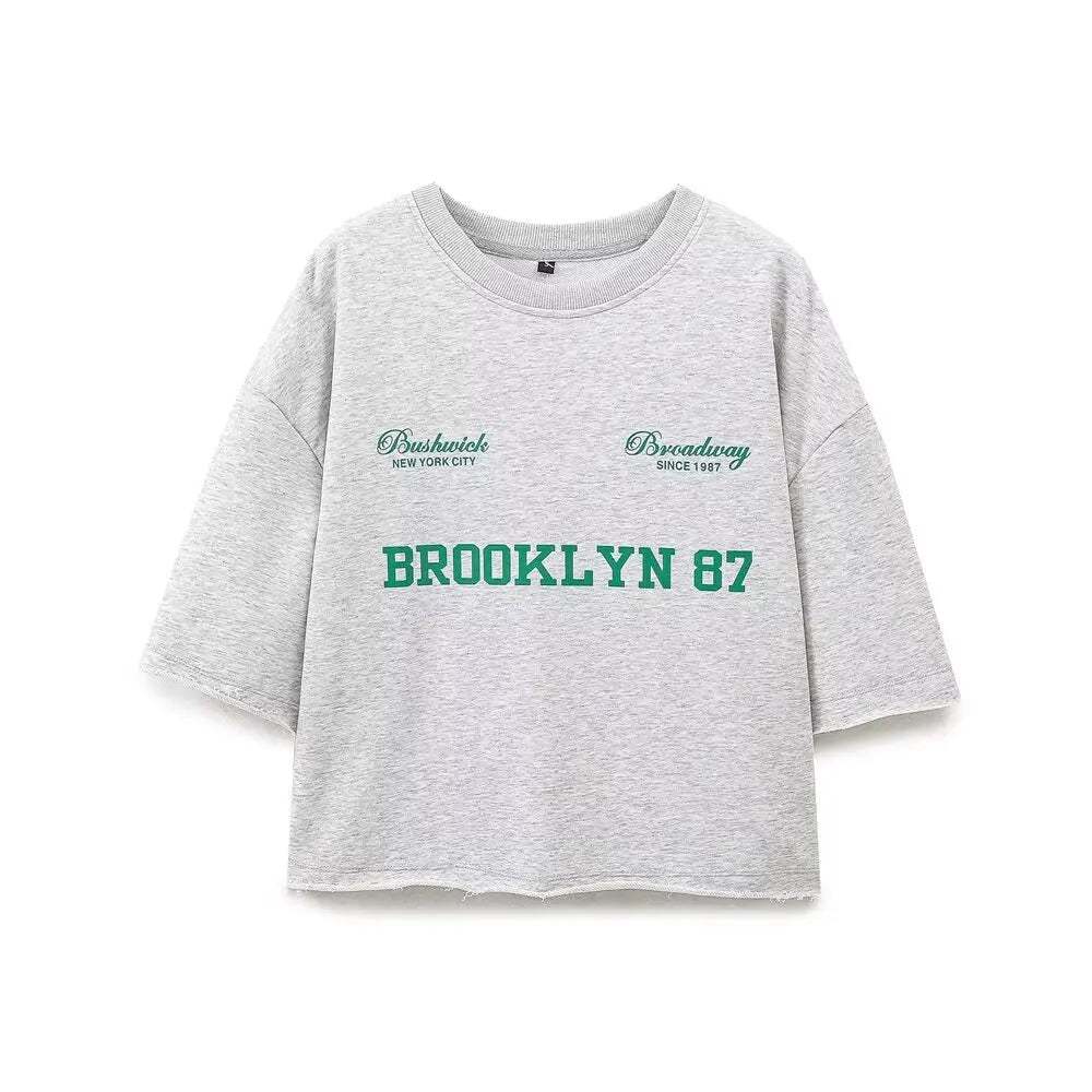 Plush Ensemble Femme 2 Piece COTTON Short Sets for Women Two Colors Text Print O-neck Sweatshirts + Mid Elastic Waistband Shorts