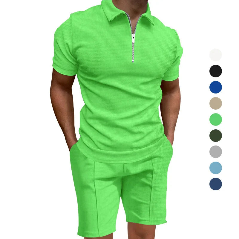 2024 Men's summer suits solid color waffle lapel slim-fit short sleevett-shirt casual fashion men's clothing free shipping