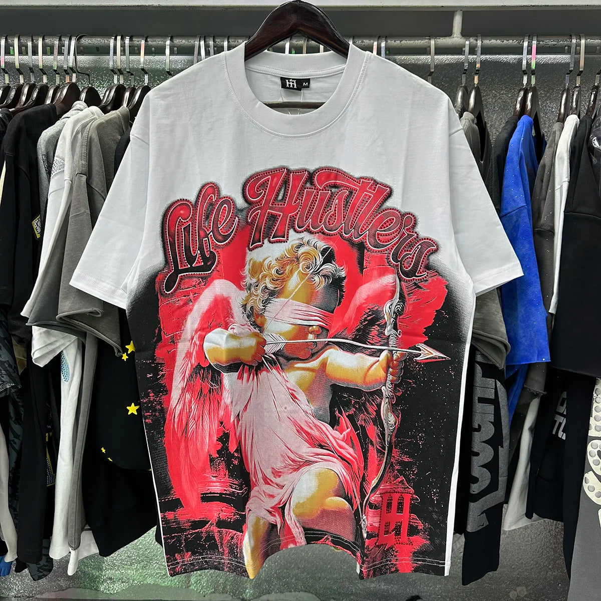 Blind Baby Shinning Diamond Short Sleeve Tshirts for Men and Women Rhinestone Crew Neck Cotton Summer Top Tees Oversized