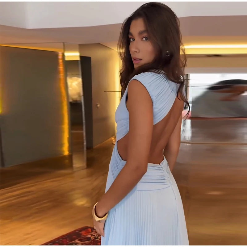 Backless Women Dress Cross Waist Long Dress Sleeveless Backless dresses A Line Ruched Evening Gown  Elegant Party Gown 2026 New