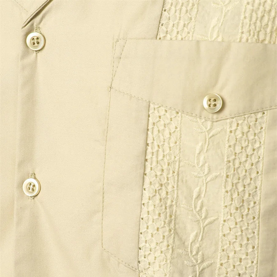Mideast Men's Guayabera Shirts Four Pockets Embroidered Short Sleeve Shirts Summer Men Mexican Cuban Button Shirt