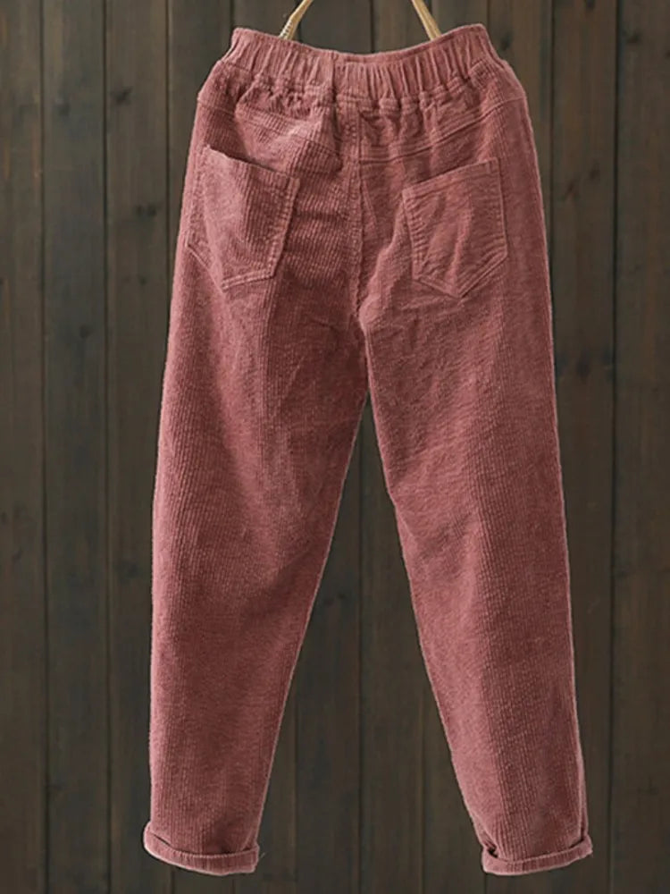 Johnature Corduroy Pants For Women Elastic Waist Solid Color Trouser 2025 Spring New  Women Cloths Pockets Casual Pants