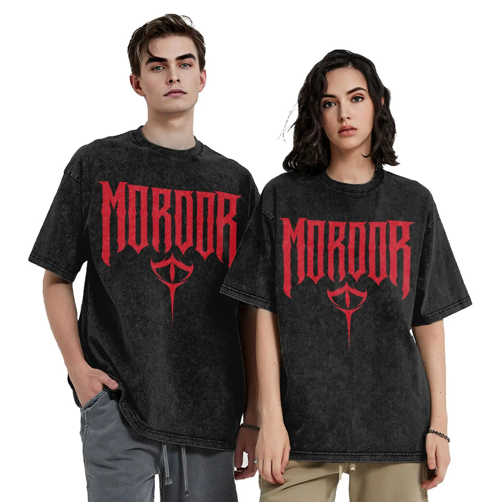 Mordor Metal L-Lords Of The R-Rings T Shirts Hip Hop Washed Cotton Harajuku T-Shirts for Men Women Tops Streetwear Printed Tees