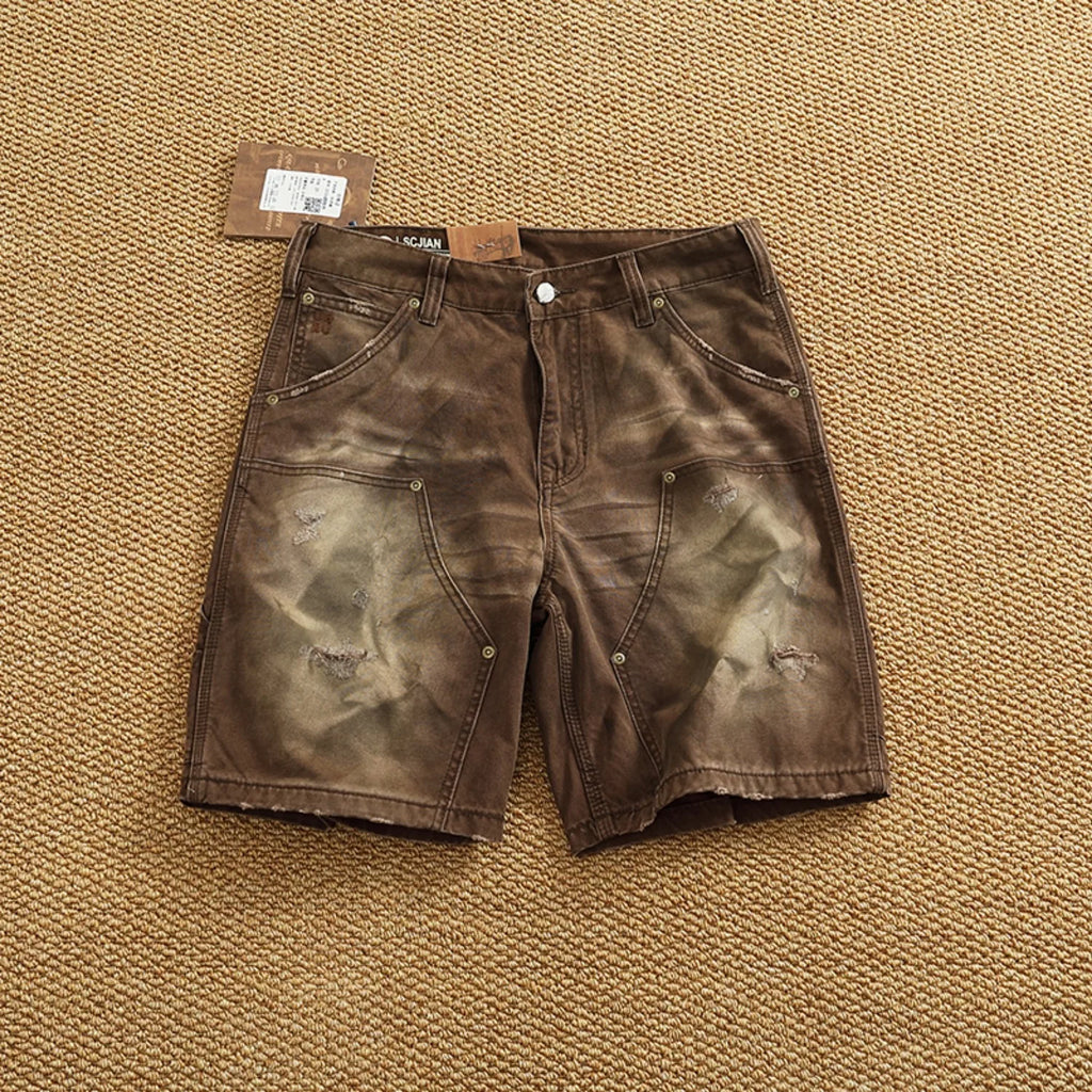 Heavy washing to do old shorts men high quality woven nail texture heavy cargo five quarter pants tide