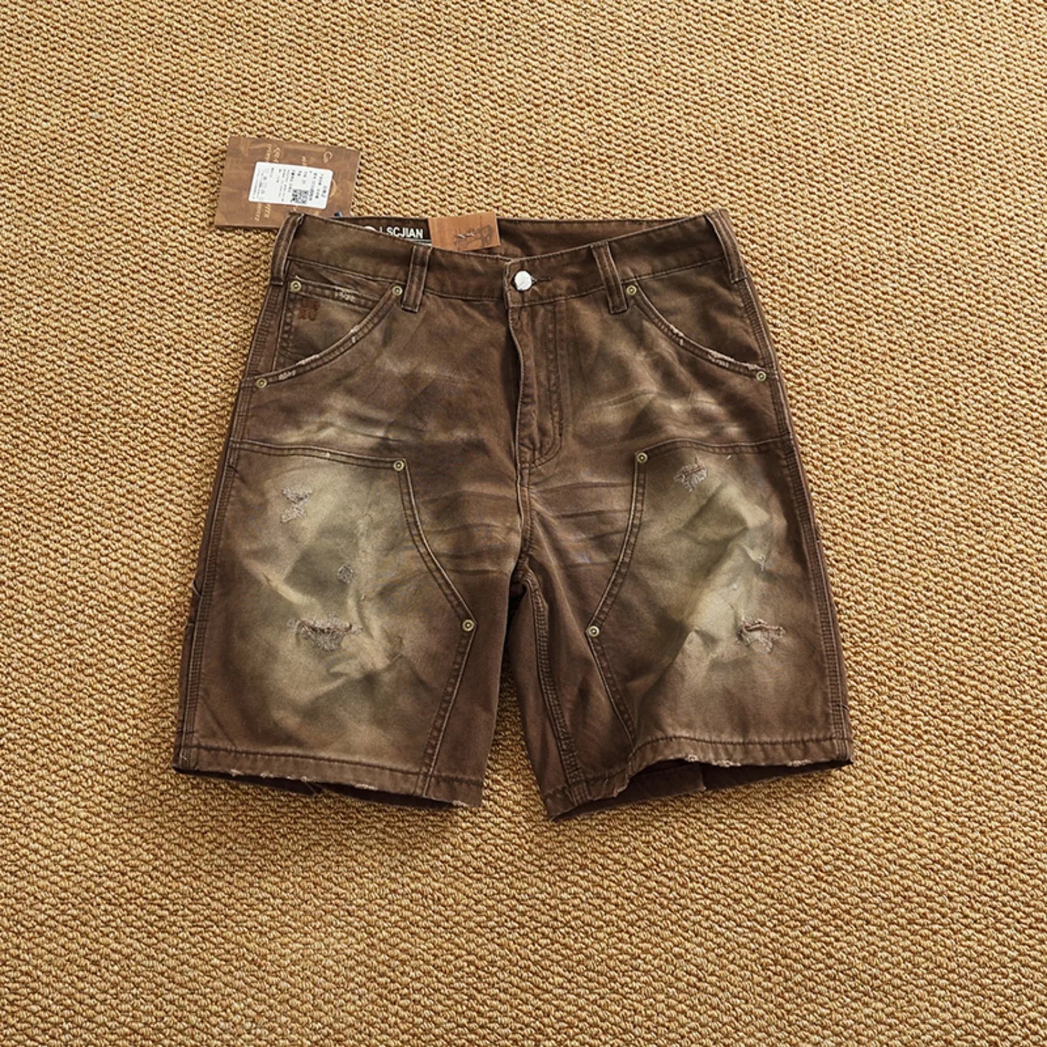 Heavy washing to do old shorts men high quality woven nail texture heavy cargo five quarter pants tide
