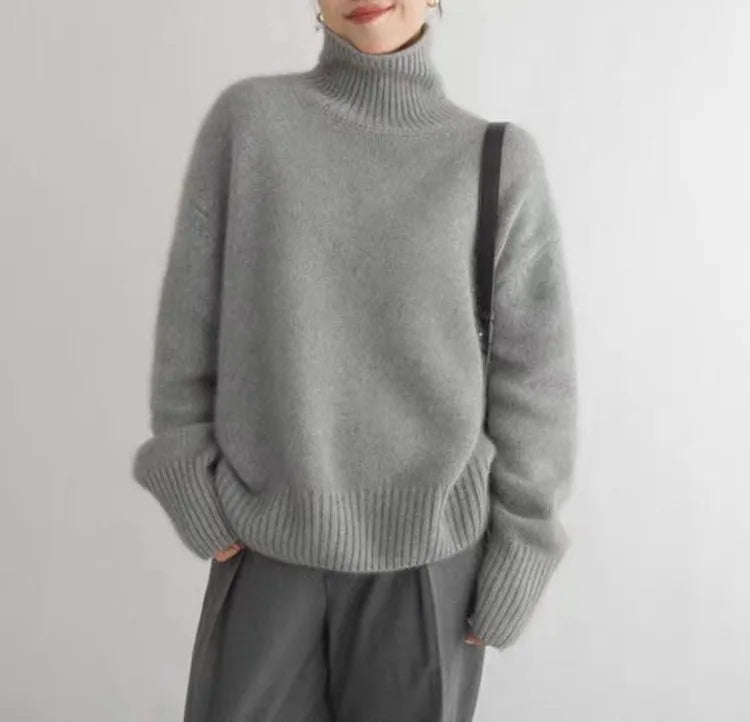 Autumn Winter Thick Loose Knitwear Sweater Tops Casual Turn Down Collar Long Lantern Sleeve Knitted Pullover Coats PYXA-dh70