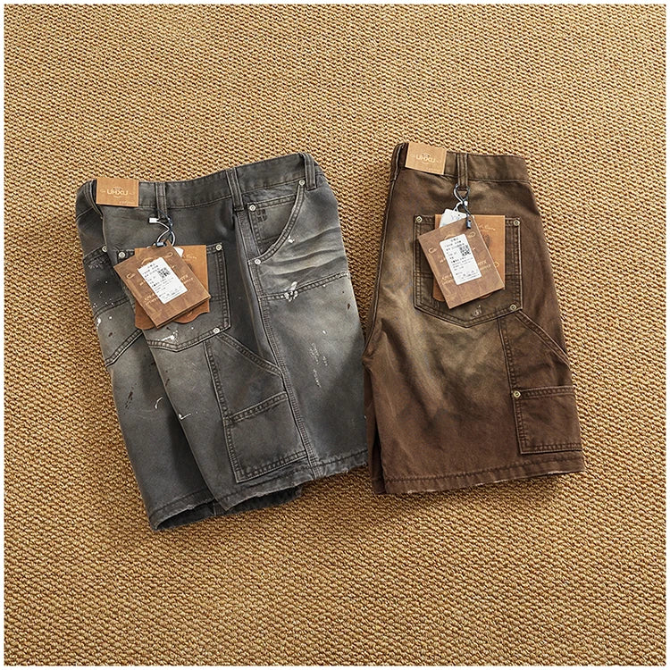 Heavy washing to do old shorts men high quality woven nail texture heavy cargo five quarter pants tide