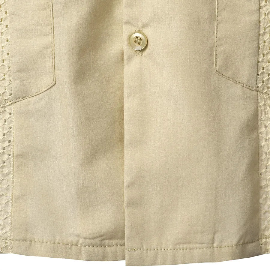 Mideast Men's Guayabera Shirts Four Pockets Embroidered Short Sleeve Shirts Summer Men Mexican Cuban Button Shirt