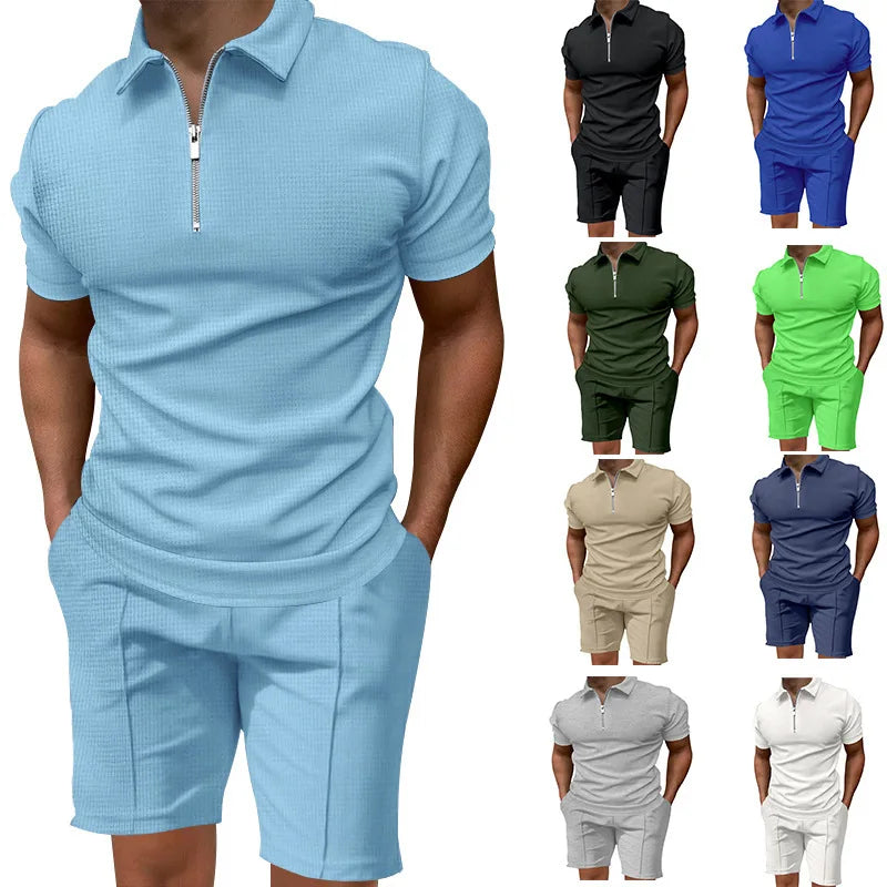 2024 Men's summer suits solid color waffle lapel slim-fit short sleevett-shirt casual fashion men's clothing free shipping