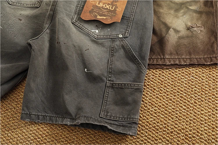 Heavy washing to do old shorts men high quality woven nail texture heavy cargo five quarter pants tide