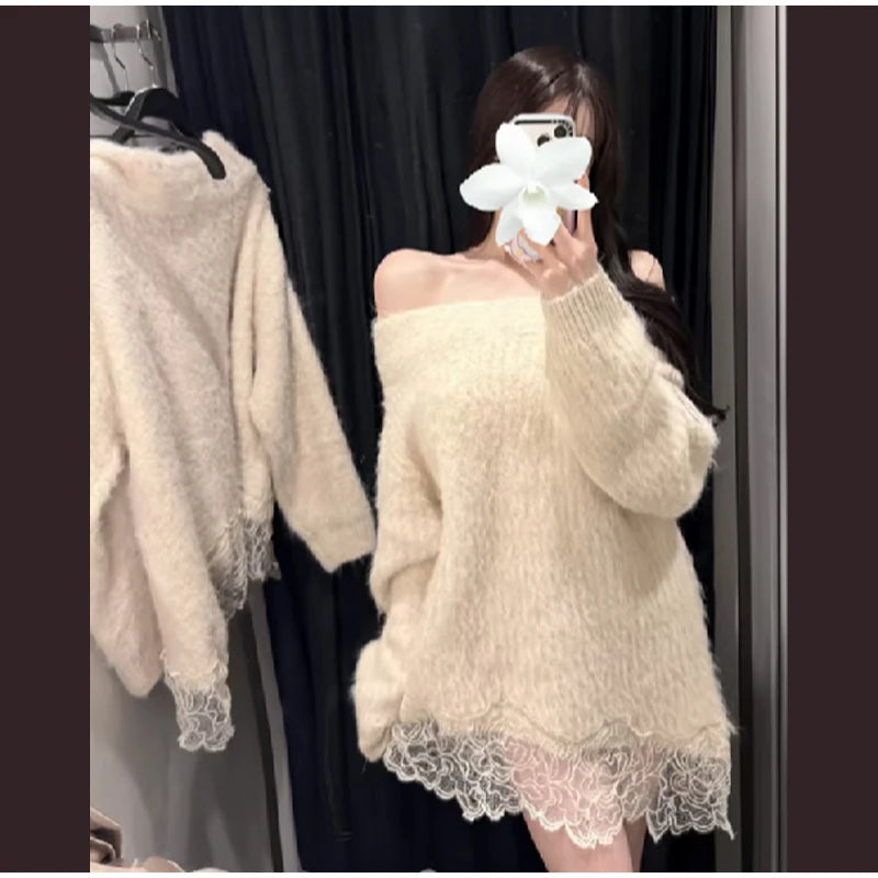 Chic V-neck Knitted Lace-up Women Cardigan Elegant Solid Full Sleeve Loose Cropped Sweater 2026 Lady Commute Office Cardigans
