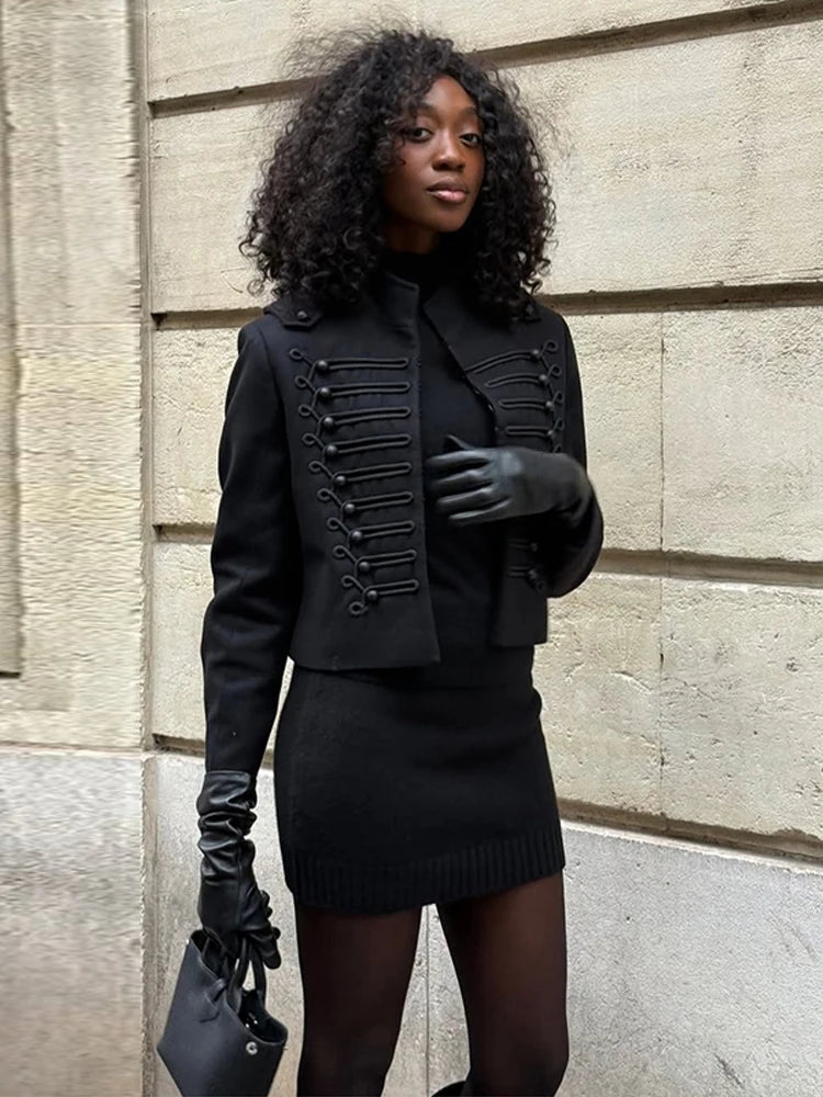 Elegant Long Sleeve Stand Collar Coats 2026 Spring New Retro Military Breasted Jacket For Women Lady High Street Chic Outerwear
