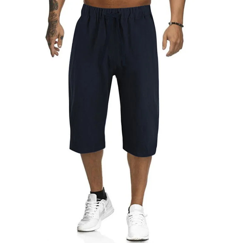 2024Summer Muscle Men's New Loose Solid Color Breathable Casual Sports Business High Street Fashionable Cropped Pants