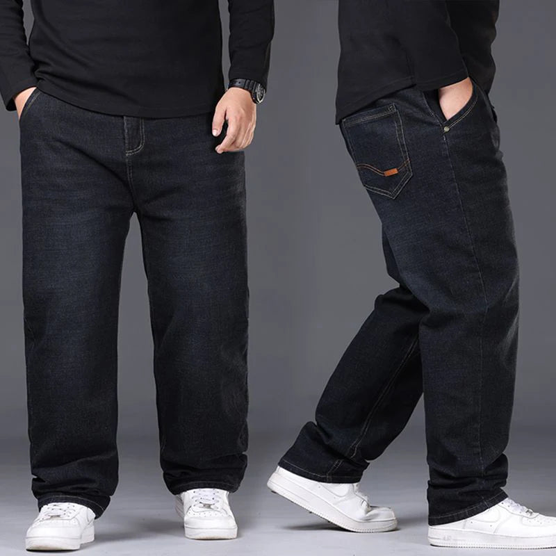 Men Fashion Plus Size 48 50 Black Jeans Male Business Daily Casual Loose Denim Pants Minimalist Stretch Straight Leg Trousers
