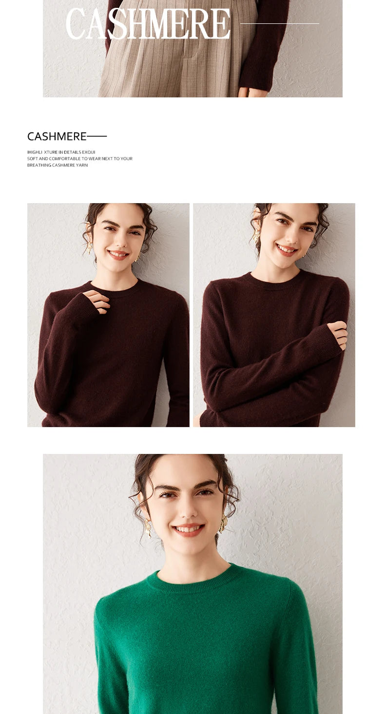 Women's 100% Pure Cashmere Sweater 2025 Fall Winter Crew Neck Long Sleeve Warm Soft Knitted Pullover New Knit Tops Women Clothes
